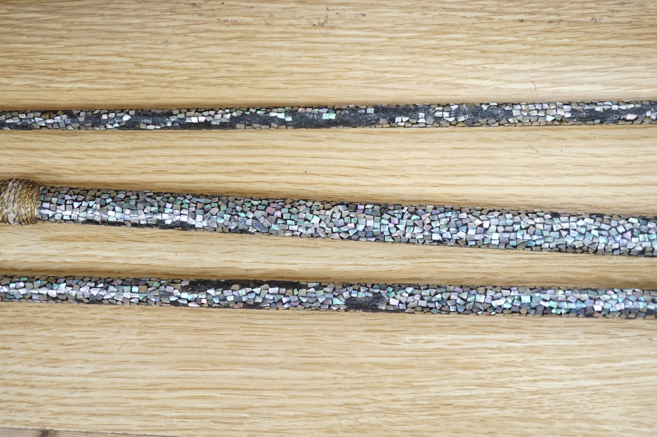 A set of three Japanese Nanban lacquer handled Samurai polearm weapons, Edo period, the largest 100cm in length